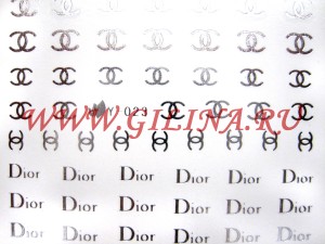Фотодизайн для ногтей Silver Dior Y-023 Фотодизайн для ногтей Silver Chanel Y-023Водные переводки для дизайна ногтей Размер: 6,5 x 5,5 см.