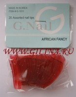 Типсы красные прозрачные с блёстками G.Nail