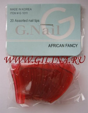 Типсы красные прозрачные с блёстками G.Nail Типсы красные прозрачные с блёстками G.Nail 20 шт. в упаковке, разного размера.