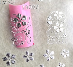 Наклейки на ногти Silver #002 Наклейки для маникюра и дизайна ногтей "Цветы"Размер листа: 13 x 11 см.
